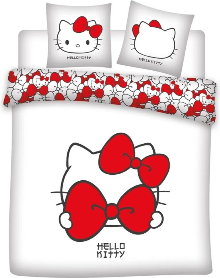 Hello Kitty Red Bow dupla, kétszemélyes ágyneműhuzat 240×220cm, 65x65 cm