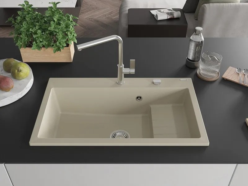 Mexen Omar gránit mosogató 1 rekeszes 800 x 480 mm, bézs, króm szifon - 6520801005-69