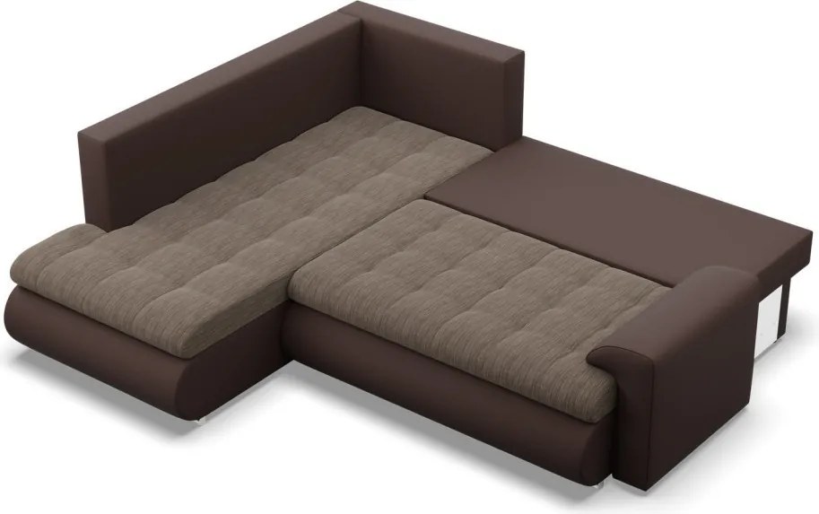 Tokio sarokkanapé, L alakú háttámlával, 2 ágyneműtartóval, fonott + műbőr, baloldali, barna