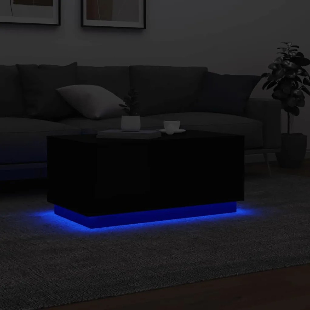 Fekete dohányzóasztal LED-lámpákkal 90x50x40 cm
