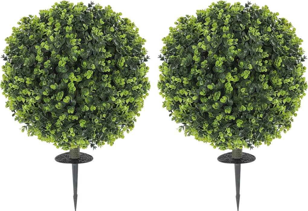 HOMCOM 2 darabos Műanyag Boxwood Gömb Szett 56 cm Fűszer Növény Földi Cövek, Élethű Műnövény UV Védelemmel, a Nappalira, Hálószobába, Irodába és Kertb