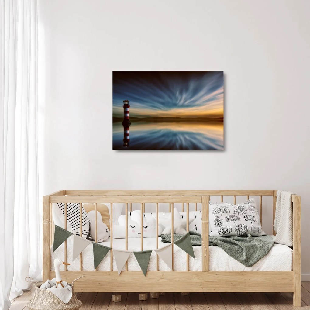Világítótorony a tengeren (üvegen) (70x50 cm)