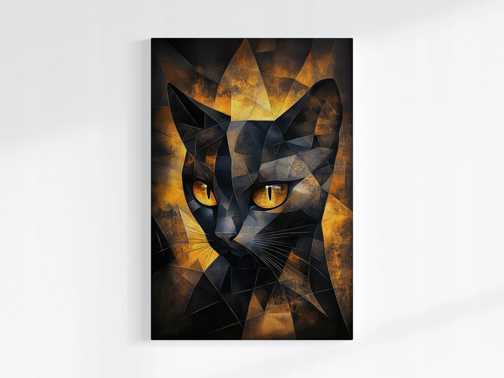 Poszter Grafika Macska Fekete Arany Geometria Mozaik 3D 40x60