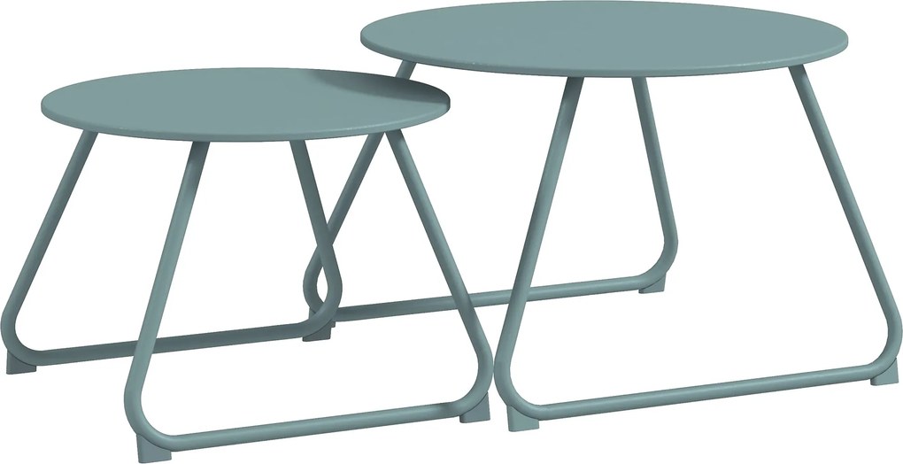 Outsunny 2 db-os Összerakható Kerti Asztal Szett Kerek Fém Kültéri Oldalasztalok Kék Epoxi Antikorrozív Bevonattal Erkélyre Teraszra Kertbe | Aosom