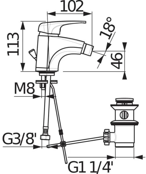 JIKA H3411U10041111 - Bidé csaptelep + leeresztő DEEP 11,3 cm króm