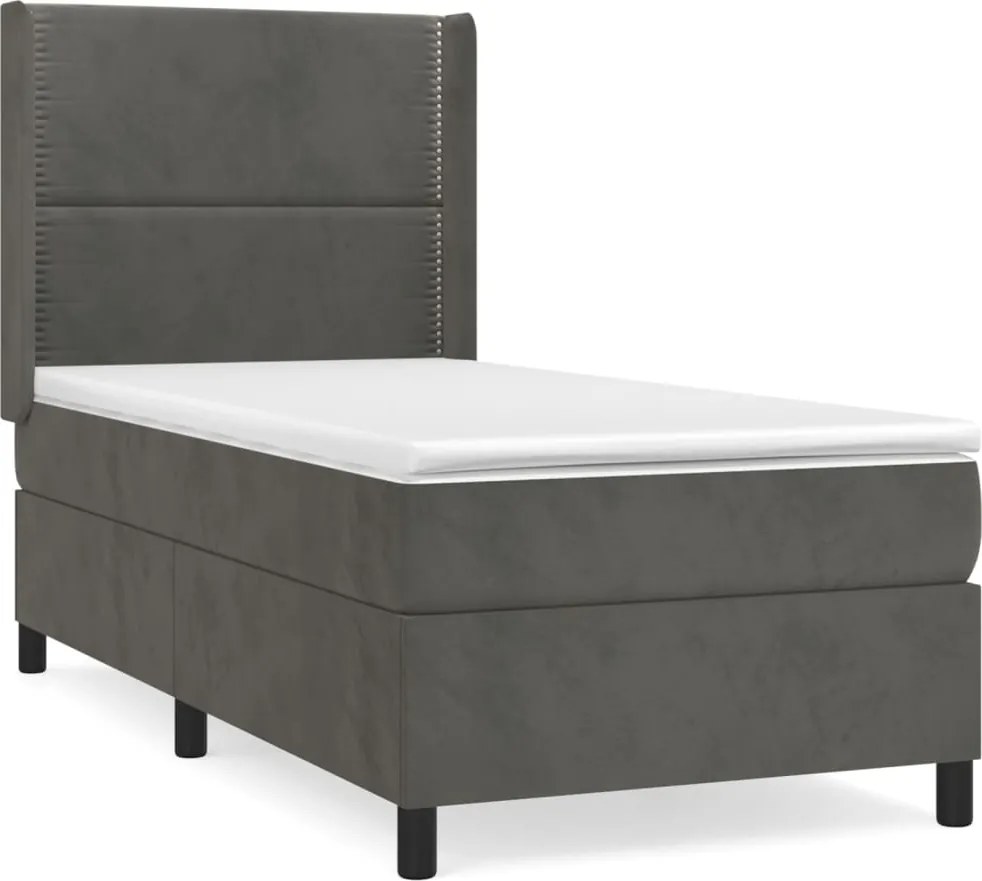 vidaXL sötétszürke bársony rugós ágy matraccal 90 x 200 cm