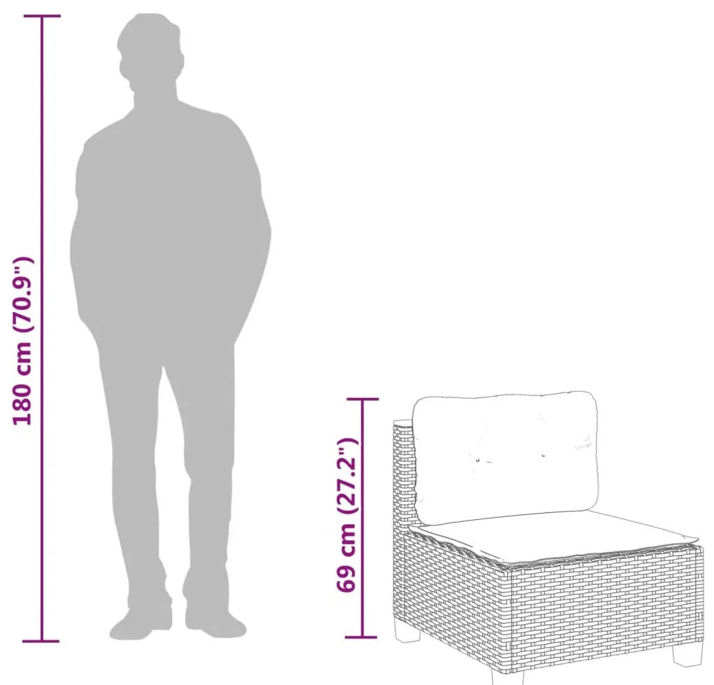 fekete polyrattan karfa nélküli kerti kanapé párnával