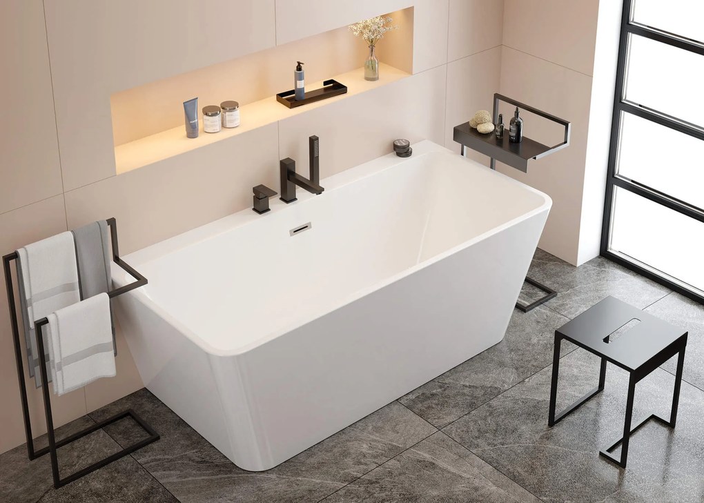 Deante Mokko kiegészítők, fürdőszobai zsámoly-asztal, fekete matt, ADM_N51T