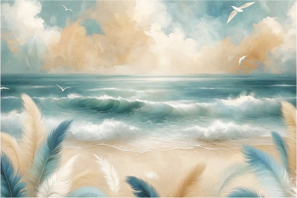 Kép – Festett strand lágy színekben (90x60 cm)