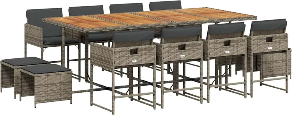 vidaXL 13 részes szürke polyrattan kerti ülőgarnitúra párnákkal