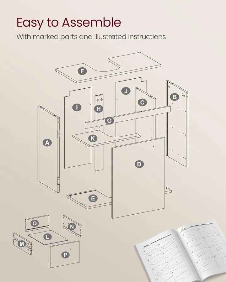 Mosdó Alatti Fürdőszoba Szekrény, 3 Fiókkal, 2 Rekesszel, 30 x 70 x 64 cm, Felhőfehér