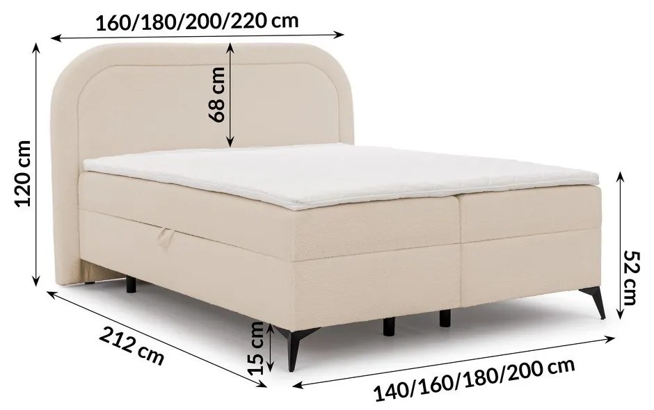 Bézs ágyneműtartós boxspring ágy 160x200 cm Ornes – Ropez