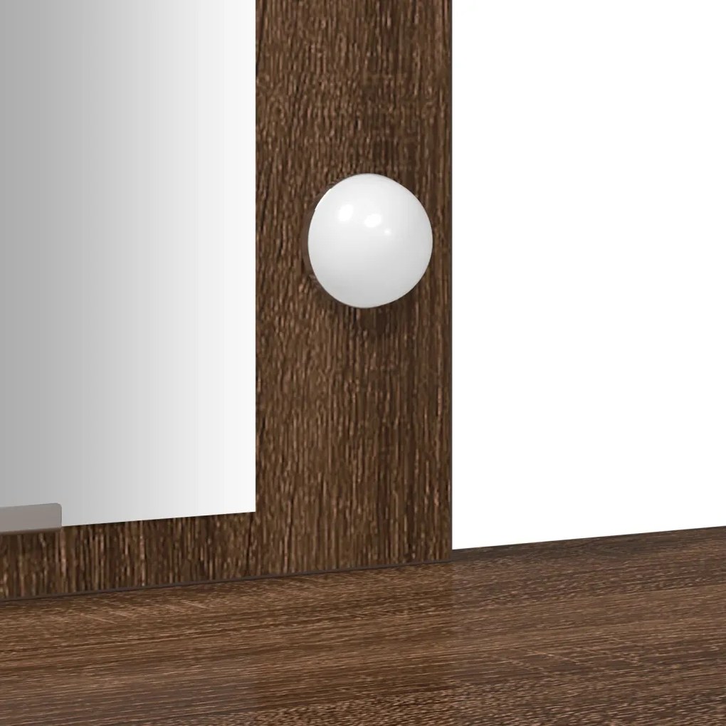 LED világítással ellátott sminkasztal Barna tölgy 102x33x135 cm