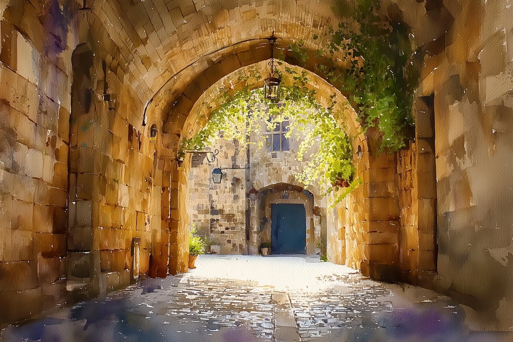 Fotótapéta Flizelina Görögország Rodosz Utca Óváros Ív Gótikus 208x146 ragasztó