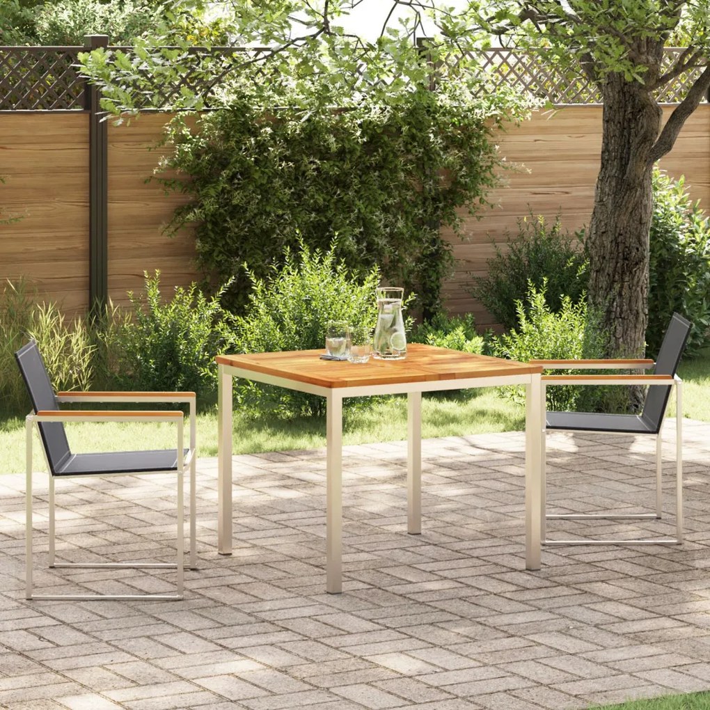 3 Részes Kerti Étkezőszett Tömör Fa Teak, Kültéri Étkezőasztal 90x90x74.5 cm Tömör Fa Teak