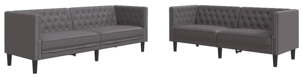 2 részes szürke műbőr Chesterfield kanapégarnitúra