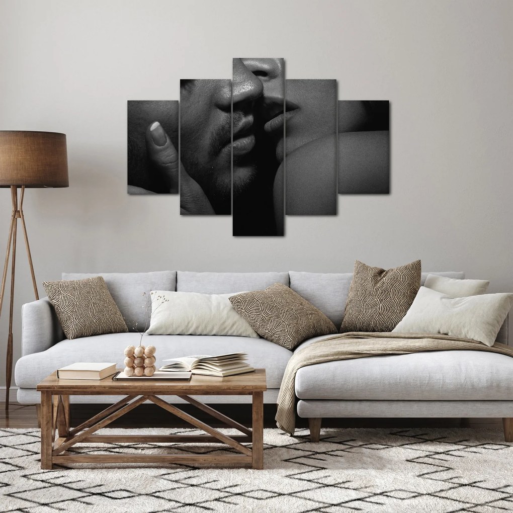 Kép - Csók, fekete-fehér fotó (150x105 cm)