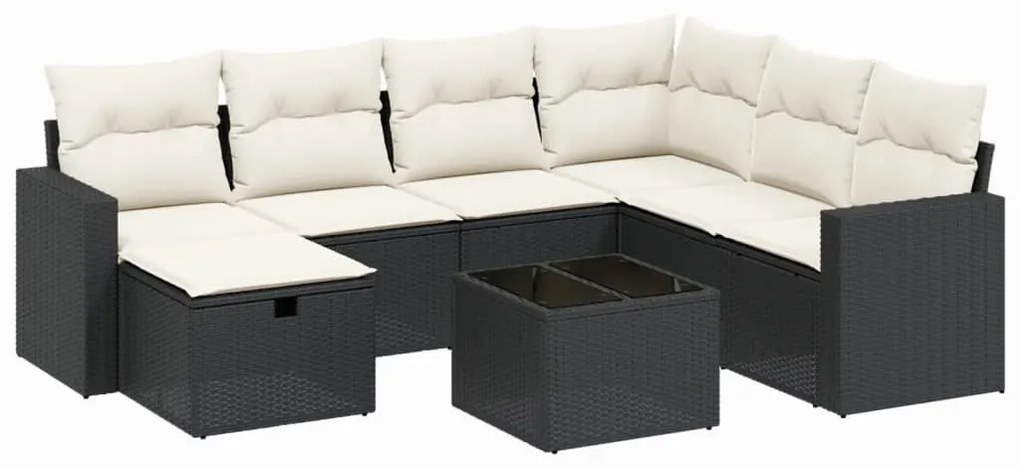 8 részes fekete polyrattan kerti ülőgarnitúra párnákkal