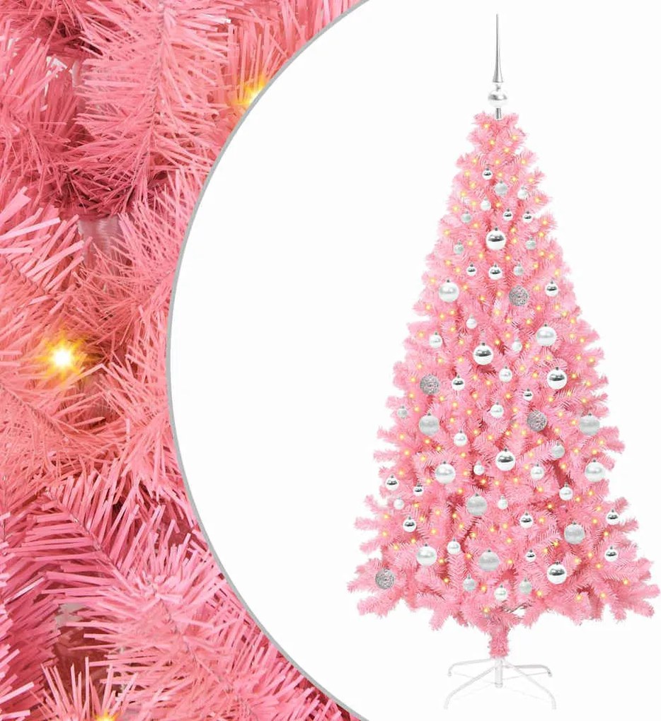 vidaXL Karácsonyfa 300 LED-del állvánnyal Rózsaszín 180 cm PVC