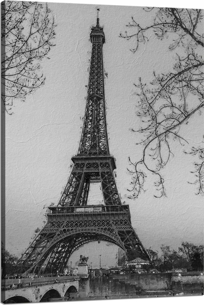 Vászonkép Fekete-fehér Eiffel-torony Franciaország Retro 80x120 cm