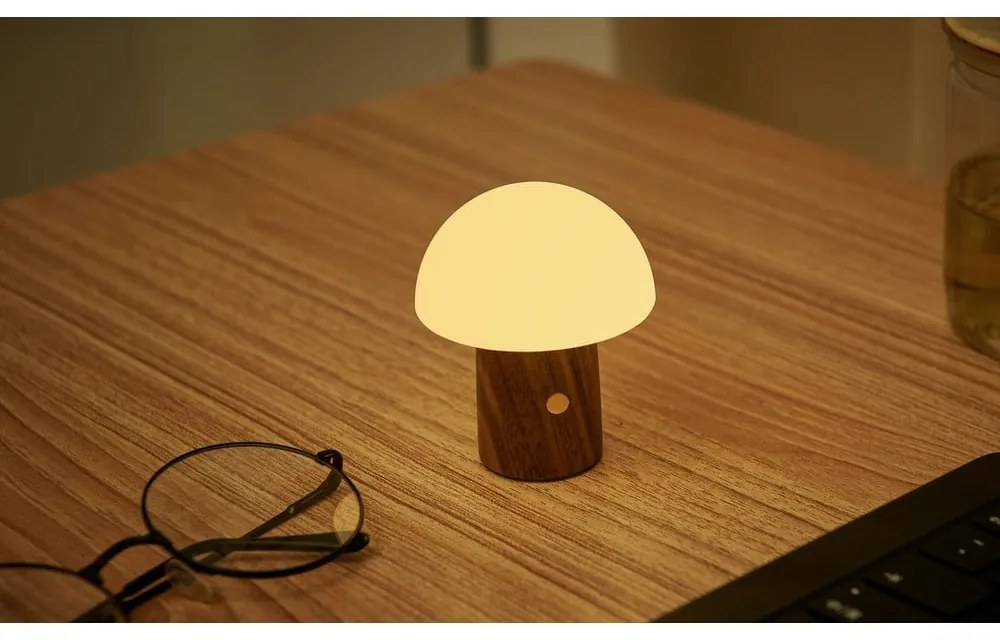 Fehér-sötét natúr színű LED asztali lámpa (magasság 7 cm) Alice Mushroom – Gingko