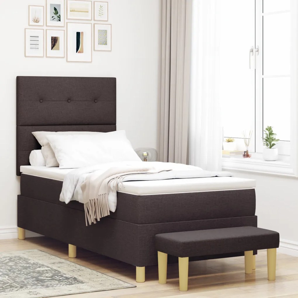 Boxspring Ágy Matrachoz és Padhoz Sötétbarna 100x200 cm Szövet