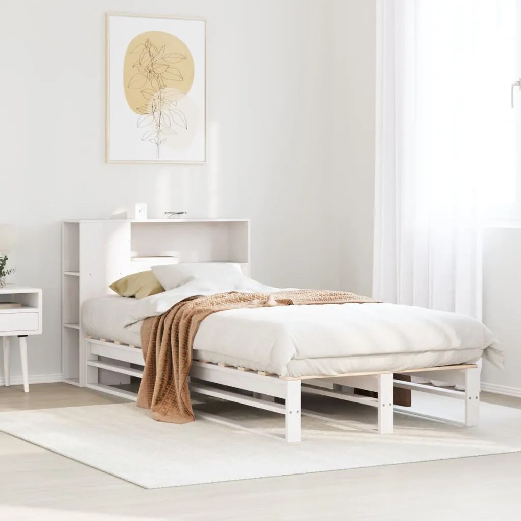 fehér tömör fa könyvespolcos ágy matrac nélkül 100 x 200 cm