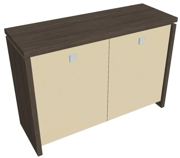 Verno alacsony szekrény 128 x 46 x 90 cm, üvegajtó, antracit tölgy / vanília