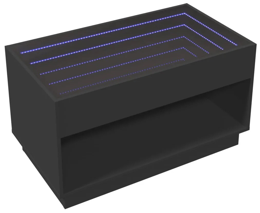 Fekete végtelen hatású LED-es dohányzóasztal 90 x 50 x 50 cm