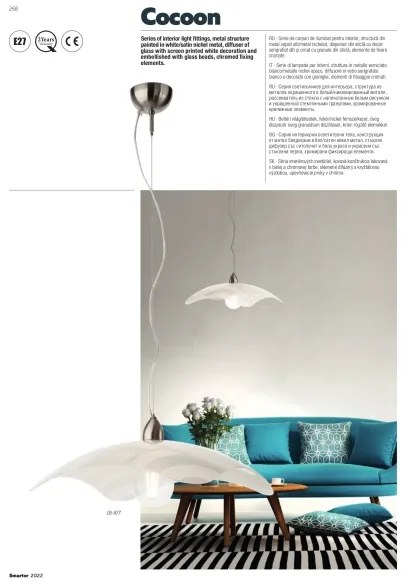 Redo 05-877 - COCOON kábelen függesztett lámpa 1xE27/42W/230V krémszínű