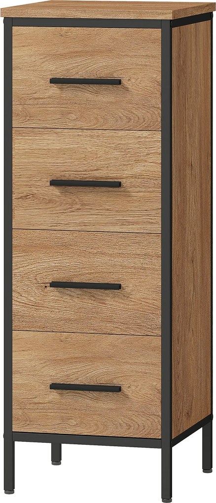 HOMCOM Szűk Fürdőszobás Szekrény 4 Fiókkal és Acél Kerettel 30x30x82,5 cm Tölgy | Aosom