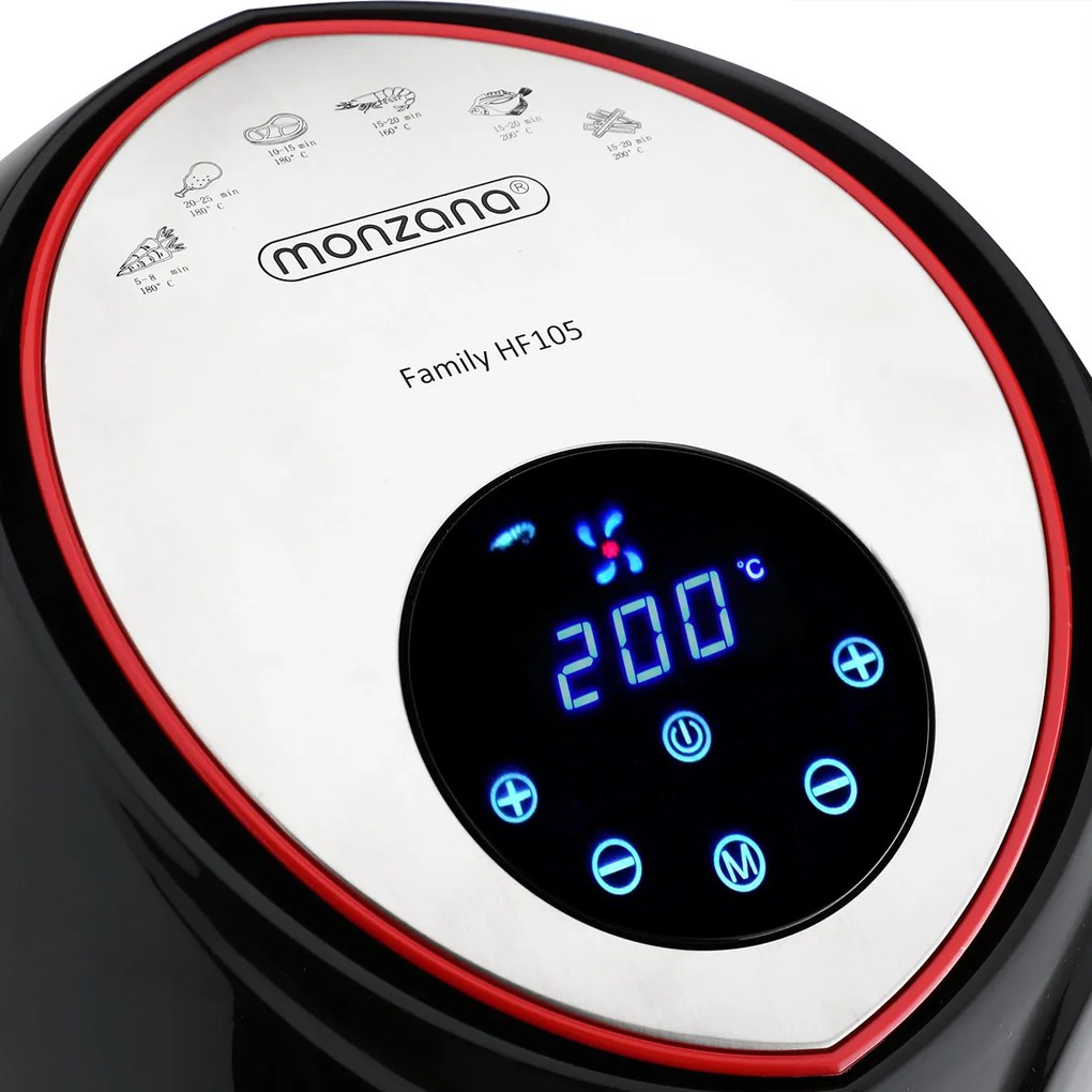 monzana® Forró levegős sütő FRYER 3 fekete - 9 az 1-ben érintőképernyővel 1850 W 6,5 l