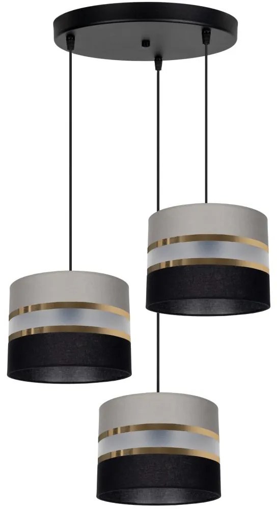 Csillár zsinóron CORAL 3xE27/60W/230V szürkés-fekete