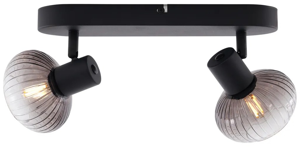 Kerek mennyezeti spotlámpa fekete füstüveggel, 2 lámpa - Teddy