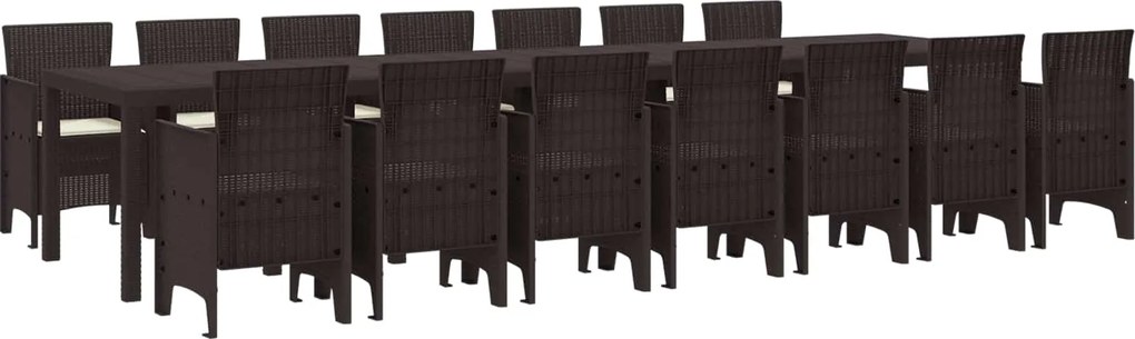 vidaXL Kerti étkező szett párnákkal párnával 15 pcs Barna PP