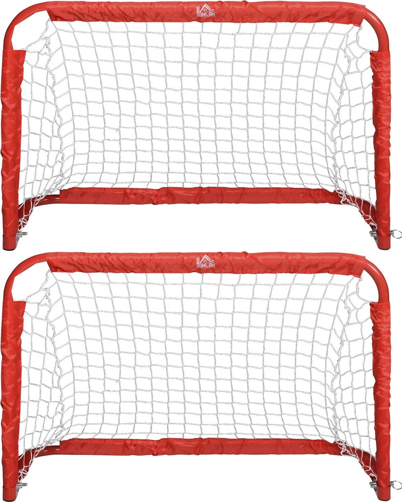 HOMCOM Összecsukható Foci Kapu 2 Részes Készlet Fém Kerettel Gyerekeknek és Felnőtteknek, Kert, 90 x 36 x 60 cm, Piros | Aosom