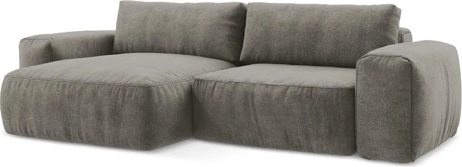 Szürke zsenília kinyitható sarokkanapé (bal oldali-heverő résszel) Kuki – Makamii
