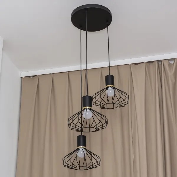 SOLANO kábeles csillár 3xE27/15W/230V fekete/arany