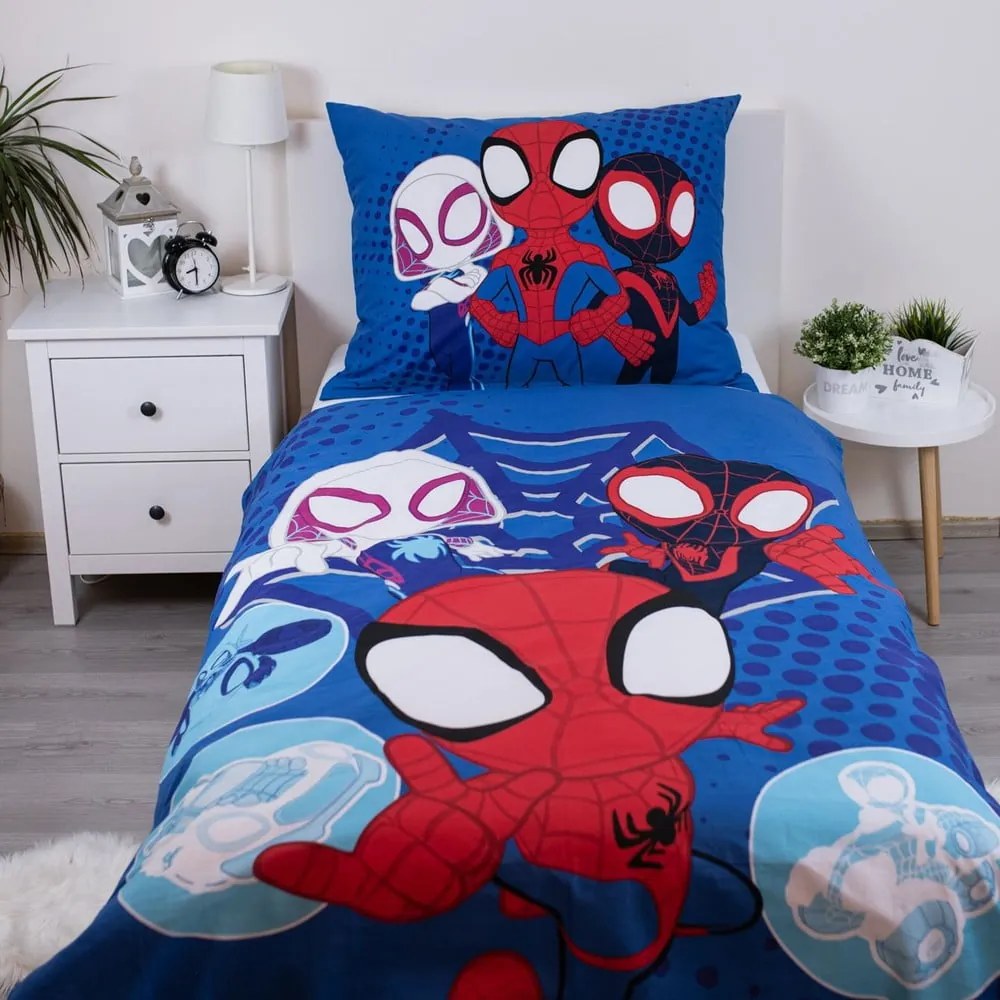 Kék egyszemélyes pamut gyerek ágyneműhuzat 140x200 cm Spidey – Jerry Fabrics