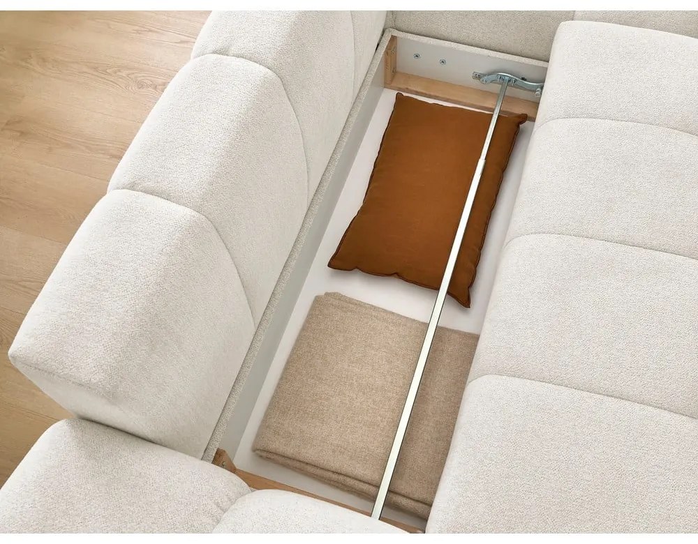 Fehér zsenília kinyitható-tárolóhelyes sarokkanapé (jobb oldali-heverő résszel) Everest – Bobochic Paris