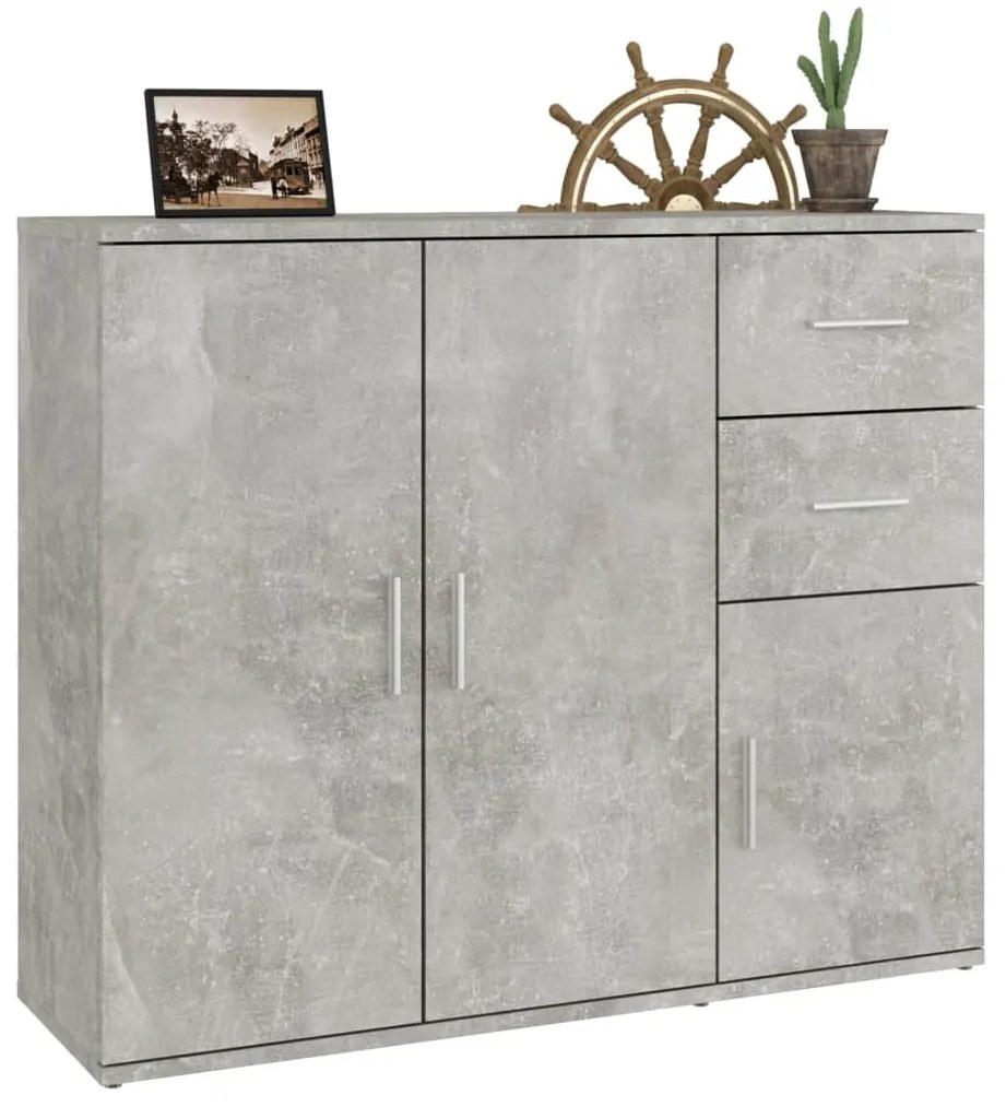 betonszürke szerelt fa tálalószekrény 91x29,5x75 cm