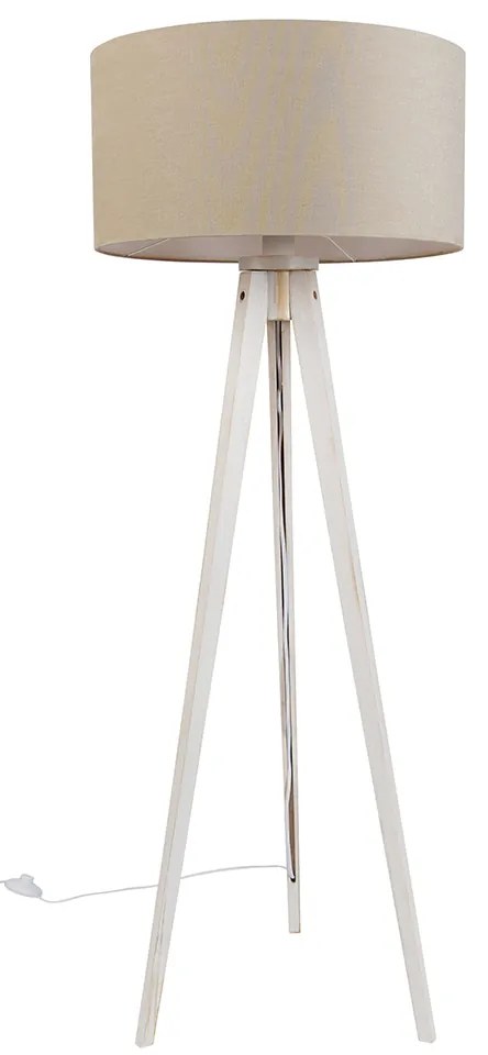 Állólámpa háromlábú állvánnyal, fehér színben, világosbarna szövetbúrával, 50 cm - Tripod Classic