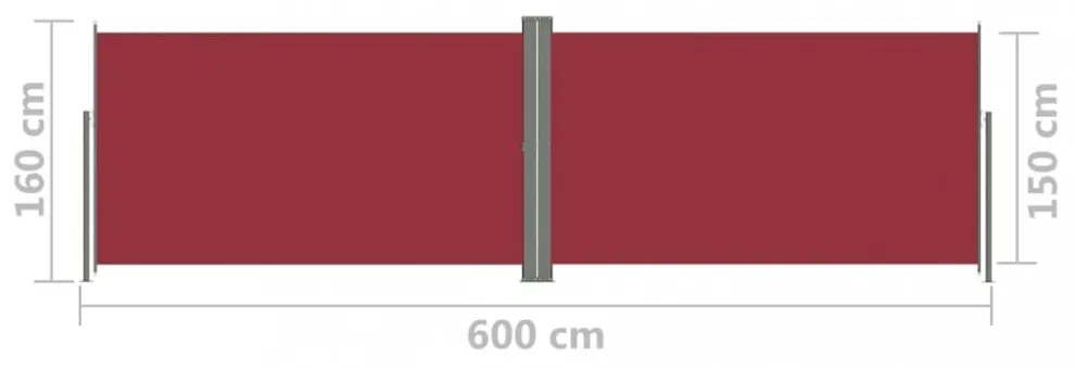 piros behúzható oldalsó napellenző 160 x 600 cm