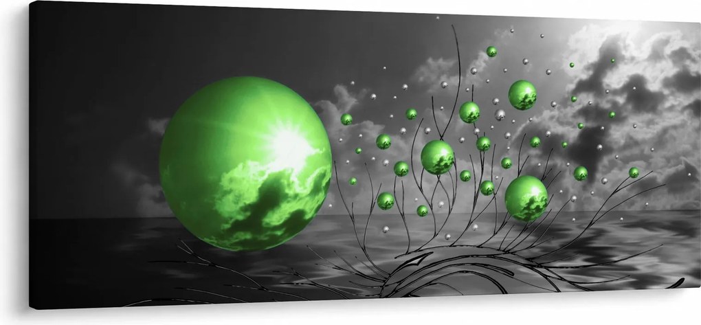 Zöld absztrakt gömbök képe (120x50 cm)
