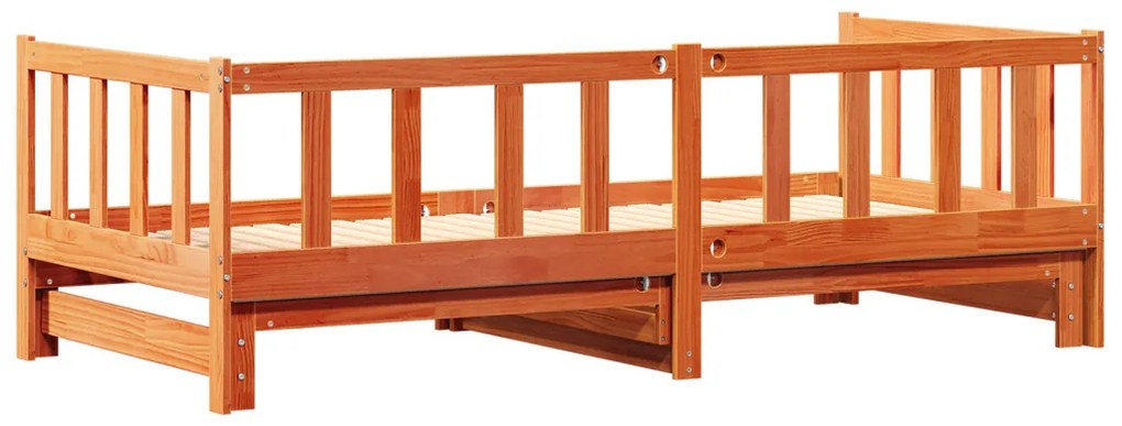 Kihúzható nappali ágy Viaszbarna 2 x (90x190) cm Tömör fenyőfa