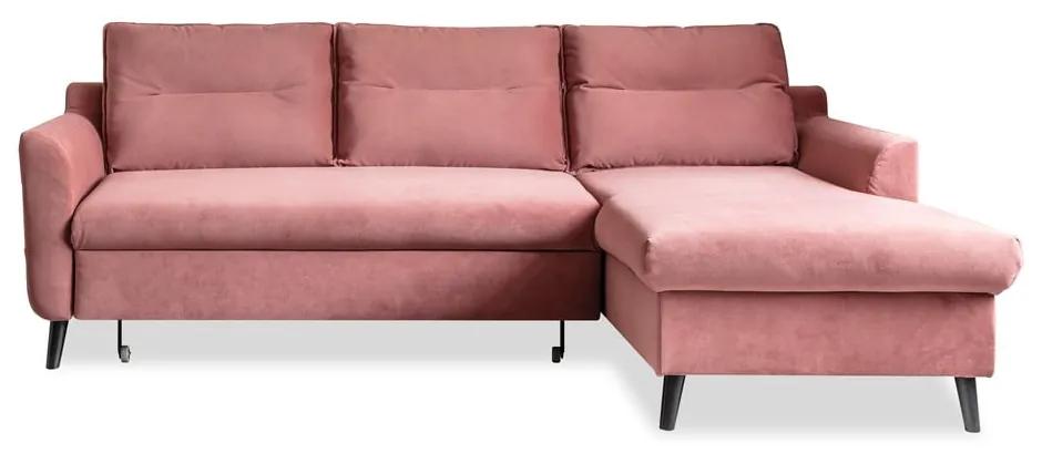 Stylish Stan rózsaszín kinyitható bársony sarokkanapé, jobb oldali - Miuform