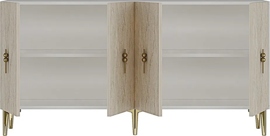 Komód, fehér-travertin, 180 cm – TR555CHM1735