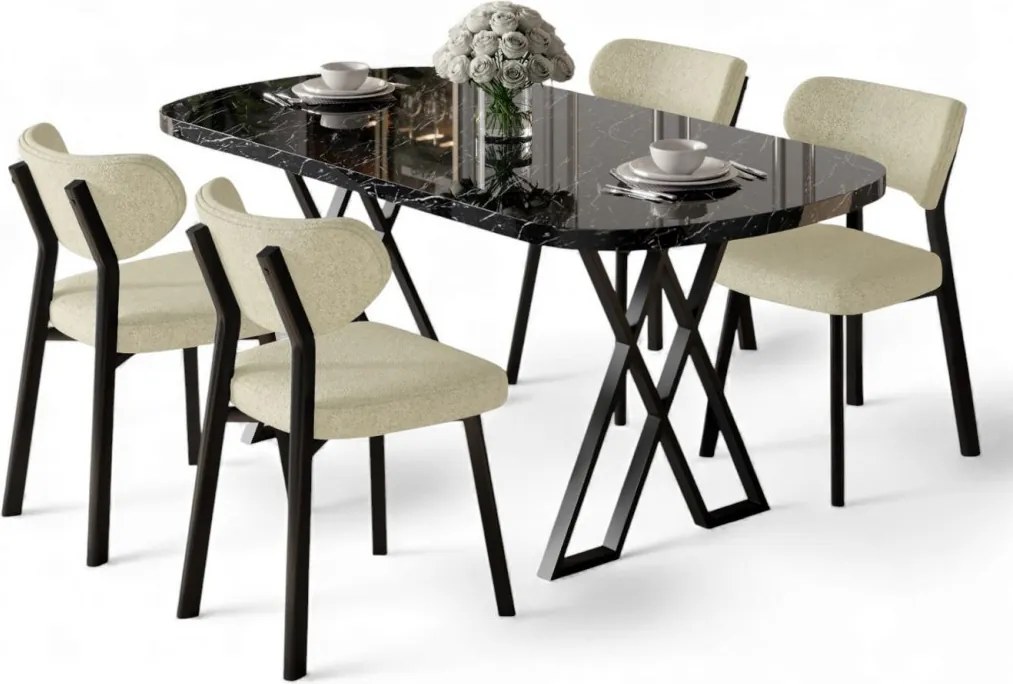 Axton étkezőgarnitúra, fekete márvány-krém, 168 cm – TR240CHR2703