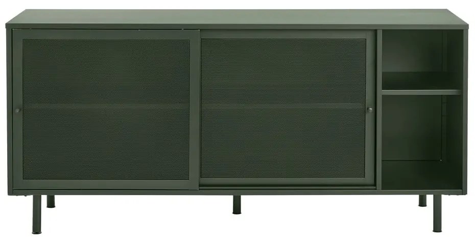 Sötétzöld fém alacsony komód tolóajtóval 160x75 cm Veep – Unique Furniture