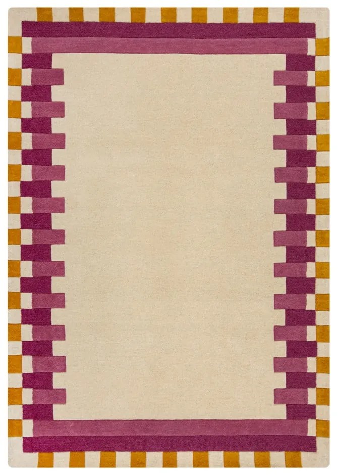 Sárga-rózsaszín kézi szövésű gyapjú szőnyeg 200x290 cm Kai Wool Border – Flair Rugs